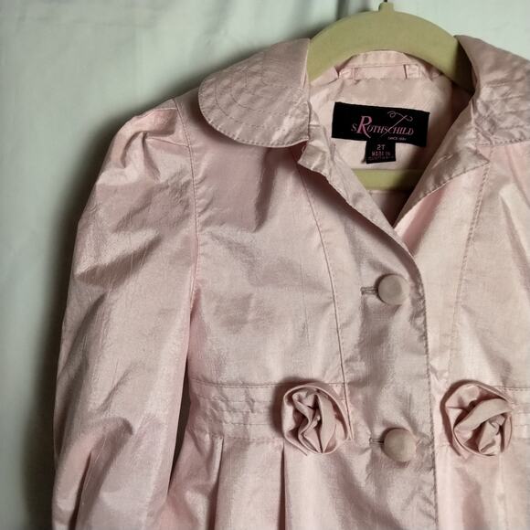 Rothschild Girls 2t Pink Silk Look Formal Hooded Jacket Rosettes Puff Sleeves - Picture 10 of 10